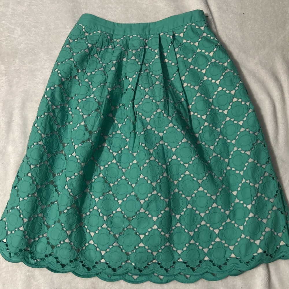 Boden Skirt Womens Size 4 Green Eyelet Floral Print Broderie Pockets Cotton